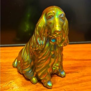 Vintage ZSOLNAY COCKER SPANIEL with EOSIN Green Blue Gold Glaze.